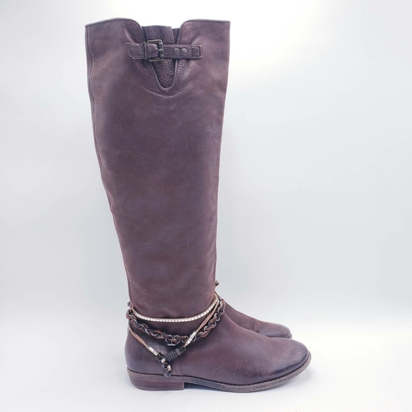 OTBT Women's Trout Creek Tall Riding Boot Brown Leather Harness Size 9 Wide Calf - Picture 1 of 10